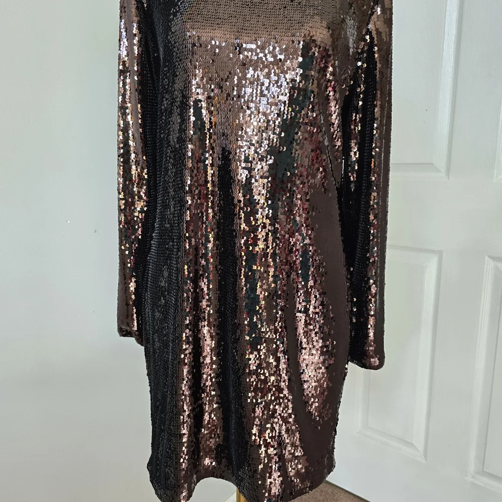 Banana Republic | Large | Chocolate Brown Stretch-Sequin Mini Dress - Picture 2 of 15